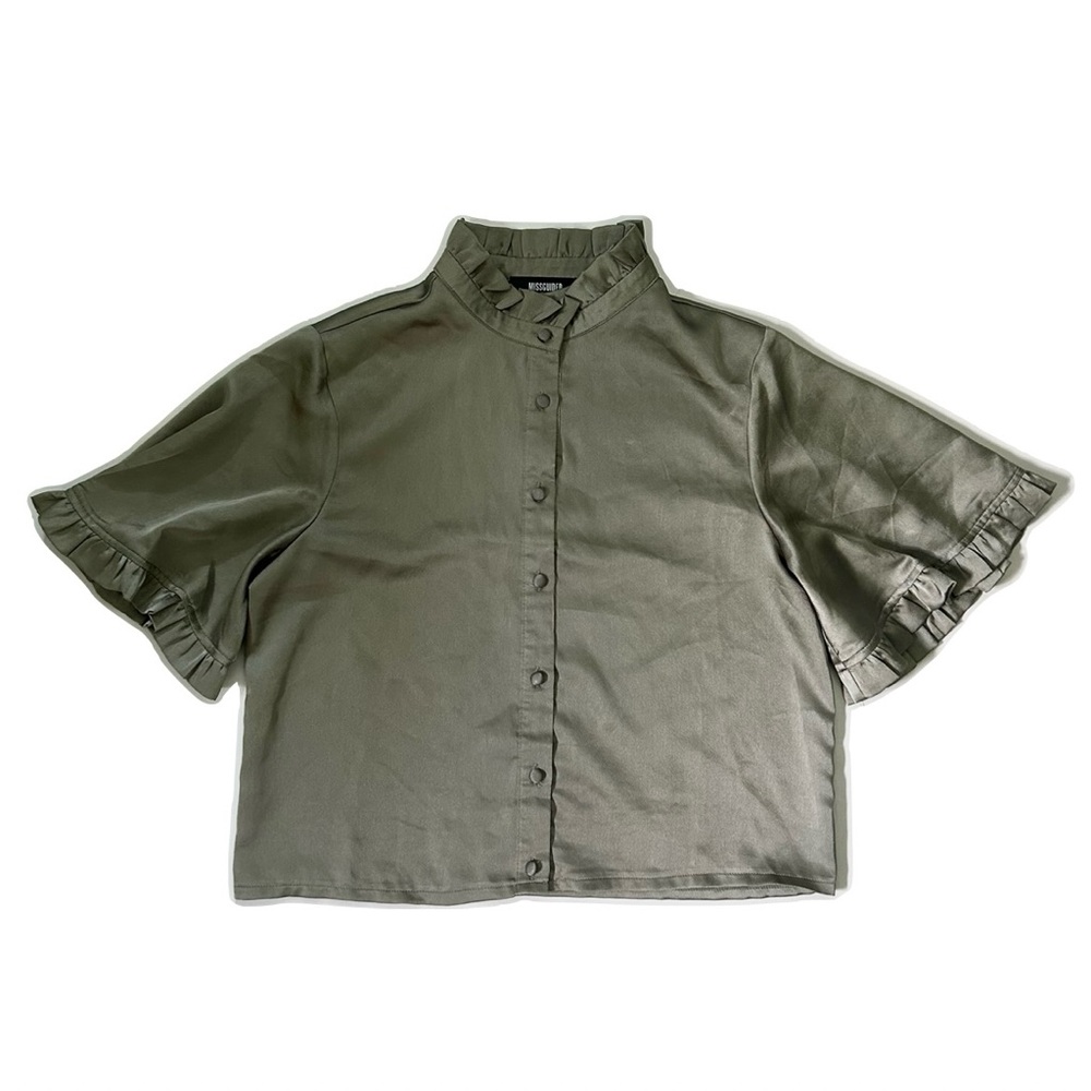 Missguided Khaki Silky Blouse - Picture 2 of 4